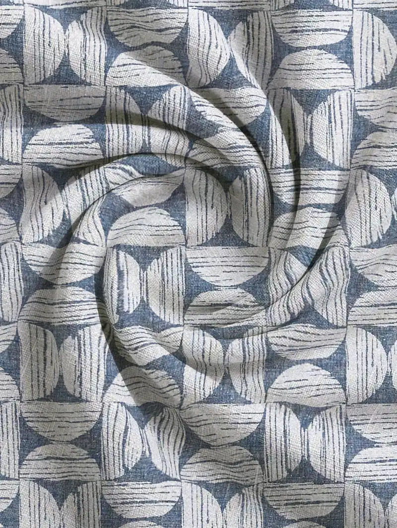 Penthouse Crescent Denim Geometric Pattern Roman Blind