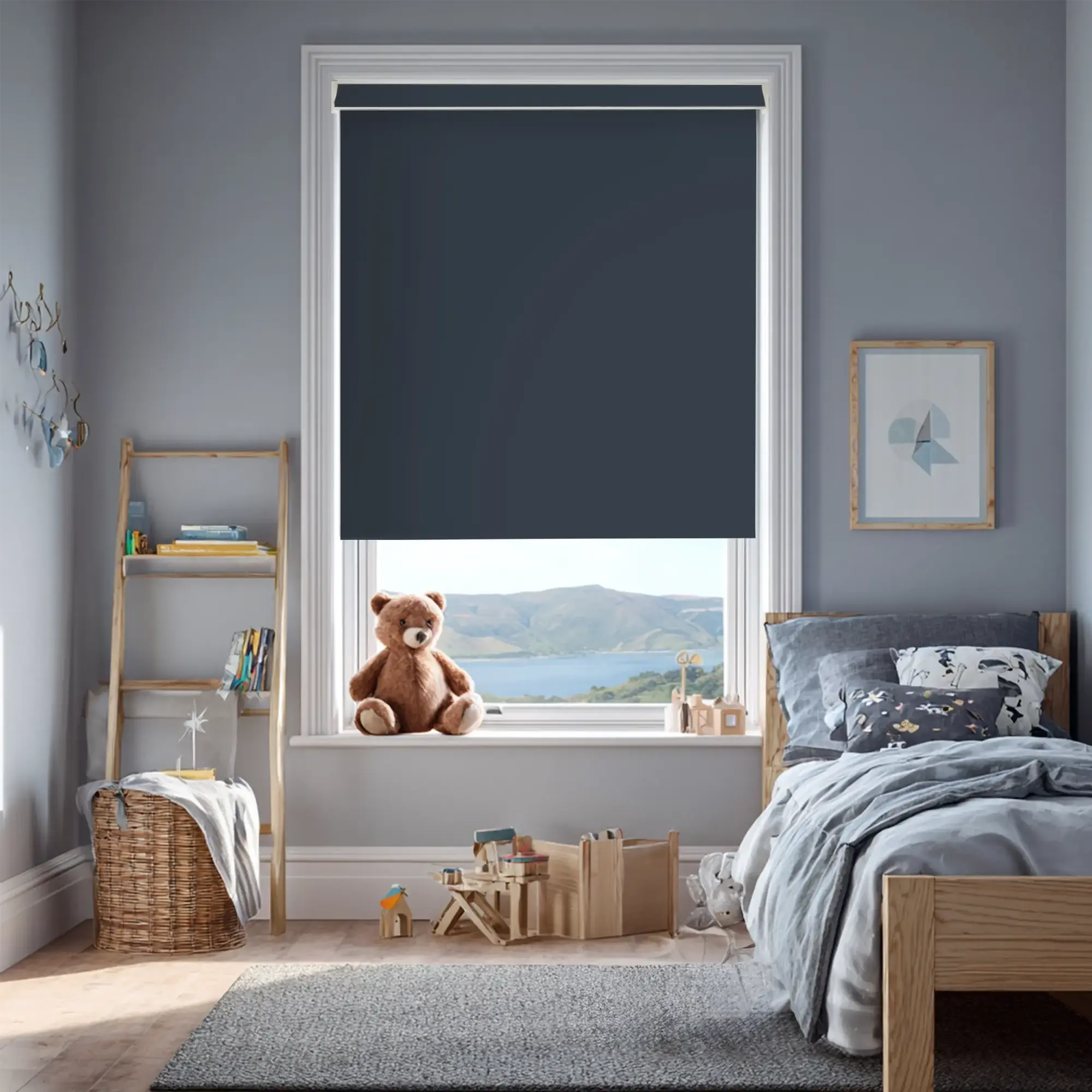 Indigo Blue Blackout Electric Roller Blind