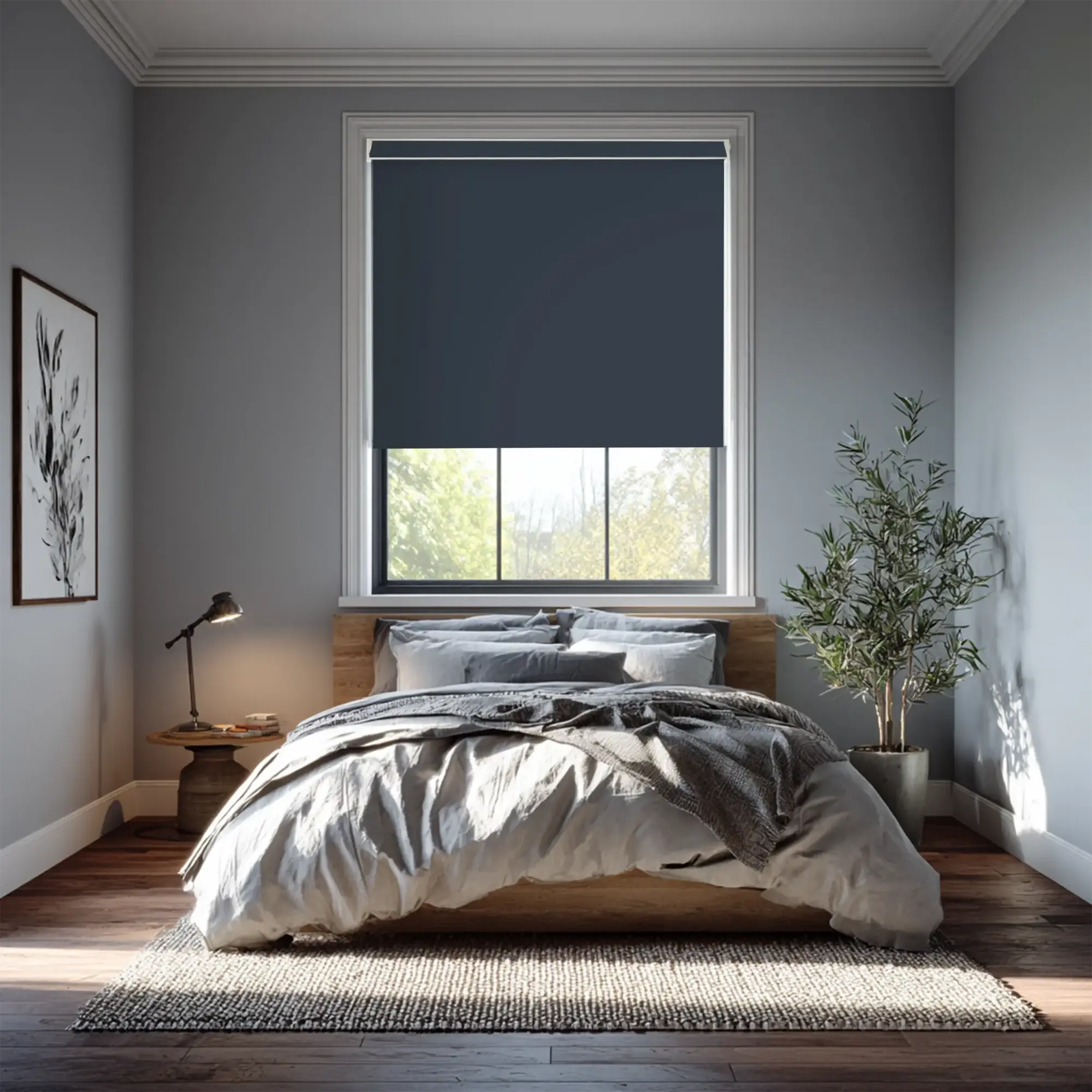 Indigo Blue Blackout Electric Roller Blind
