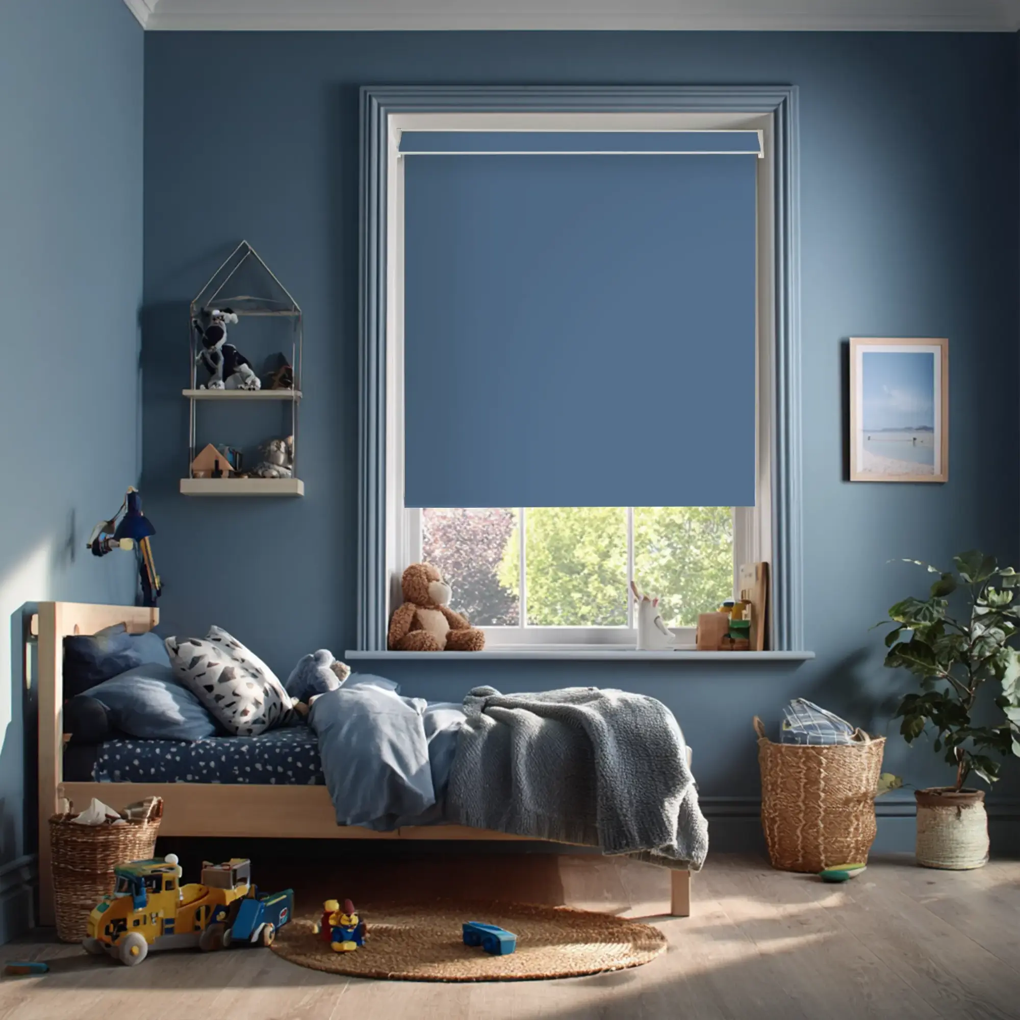 Santorini Blue Blackout Electric Roller Blind