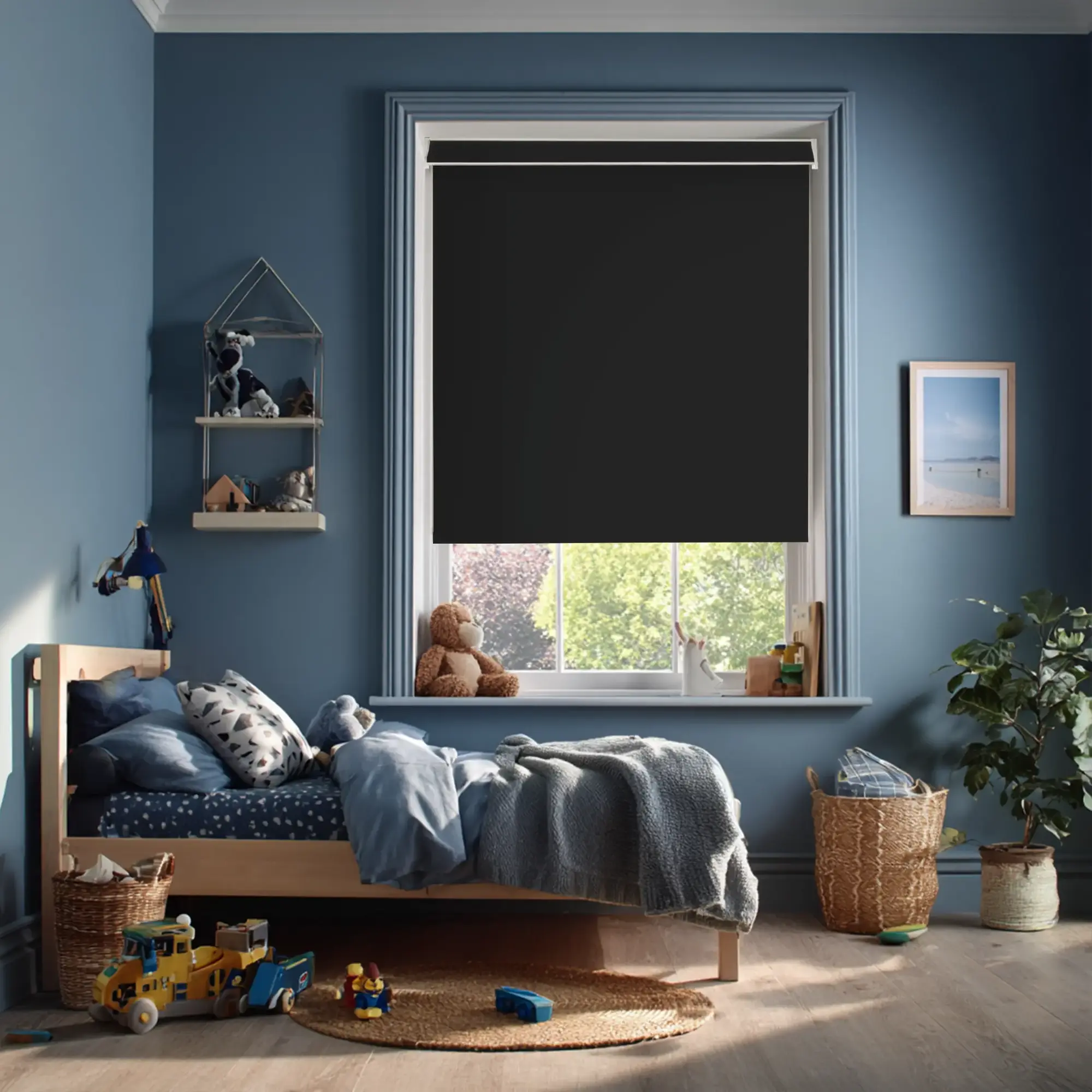 Black Blackout Electric Roller Blind