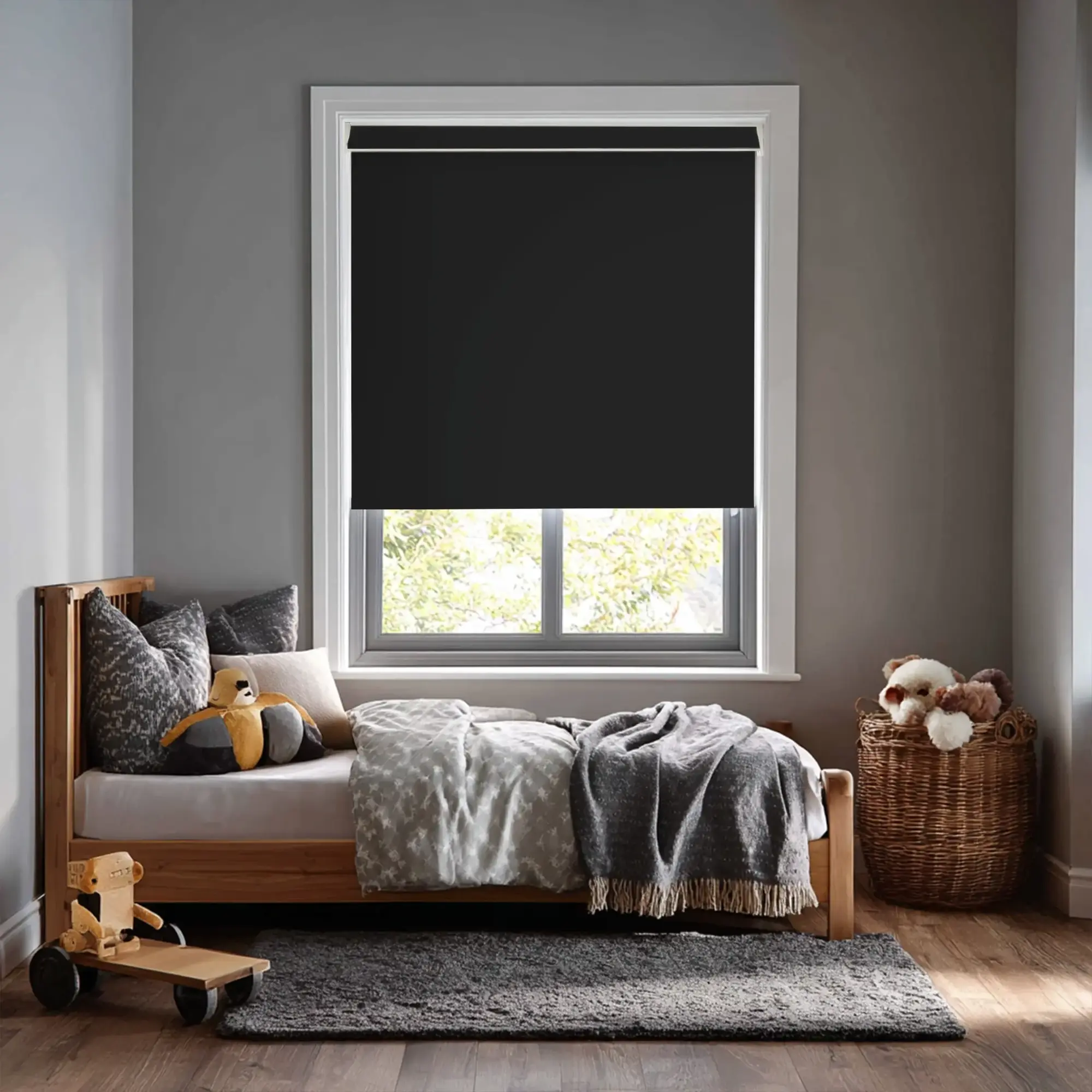 Black Blackout Electric Roller Blind