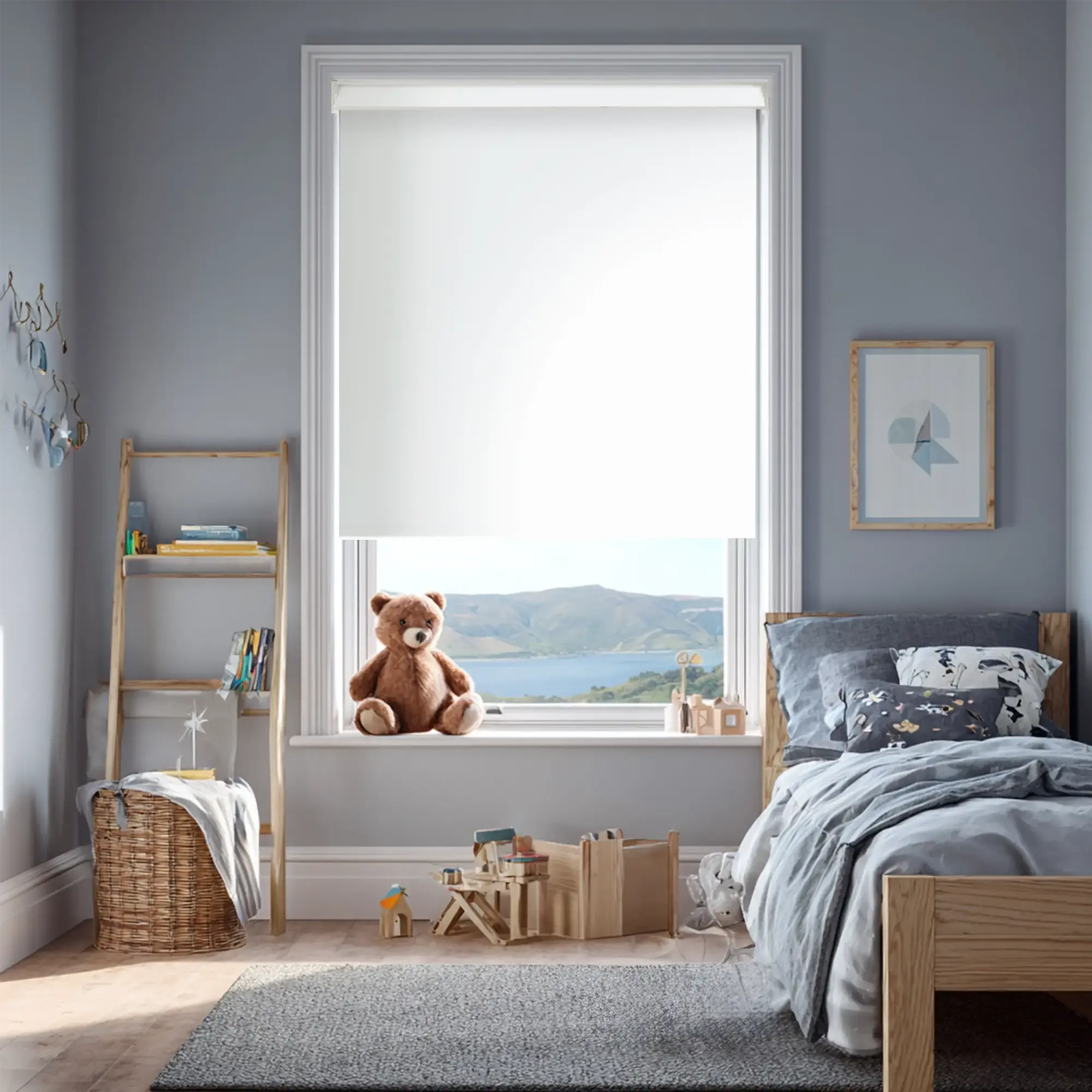 Bright White Blackout Electric Roller Blind