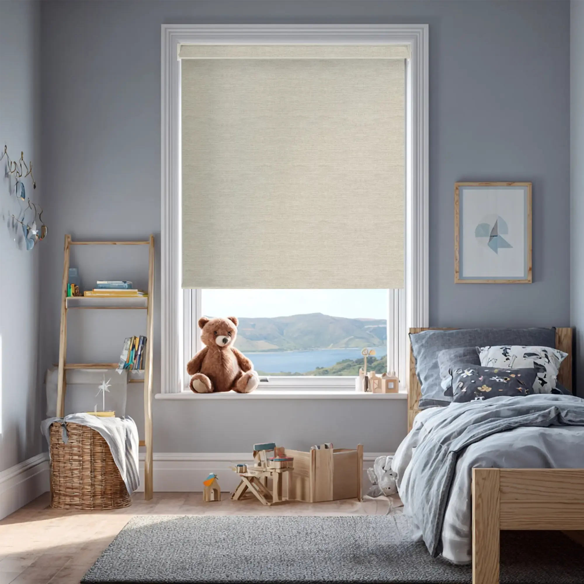 Grey Linen Blackout Electric Roller Blind