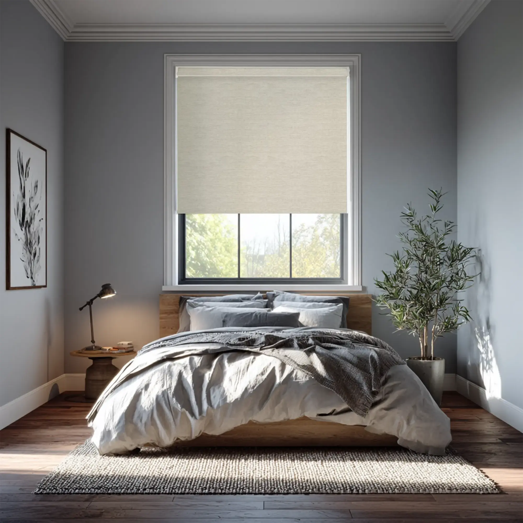 Grey Linen Blackout Electric Roller Blind