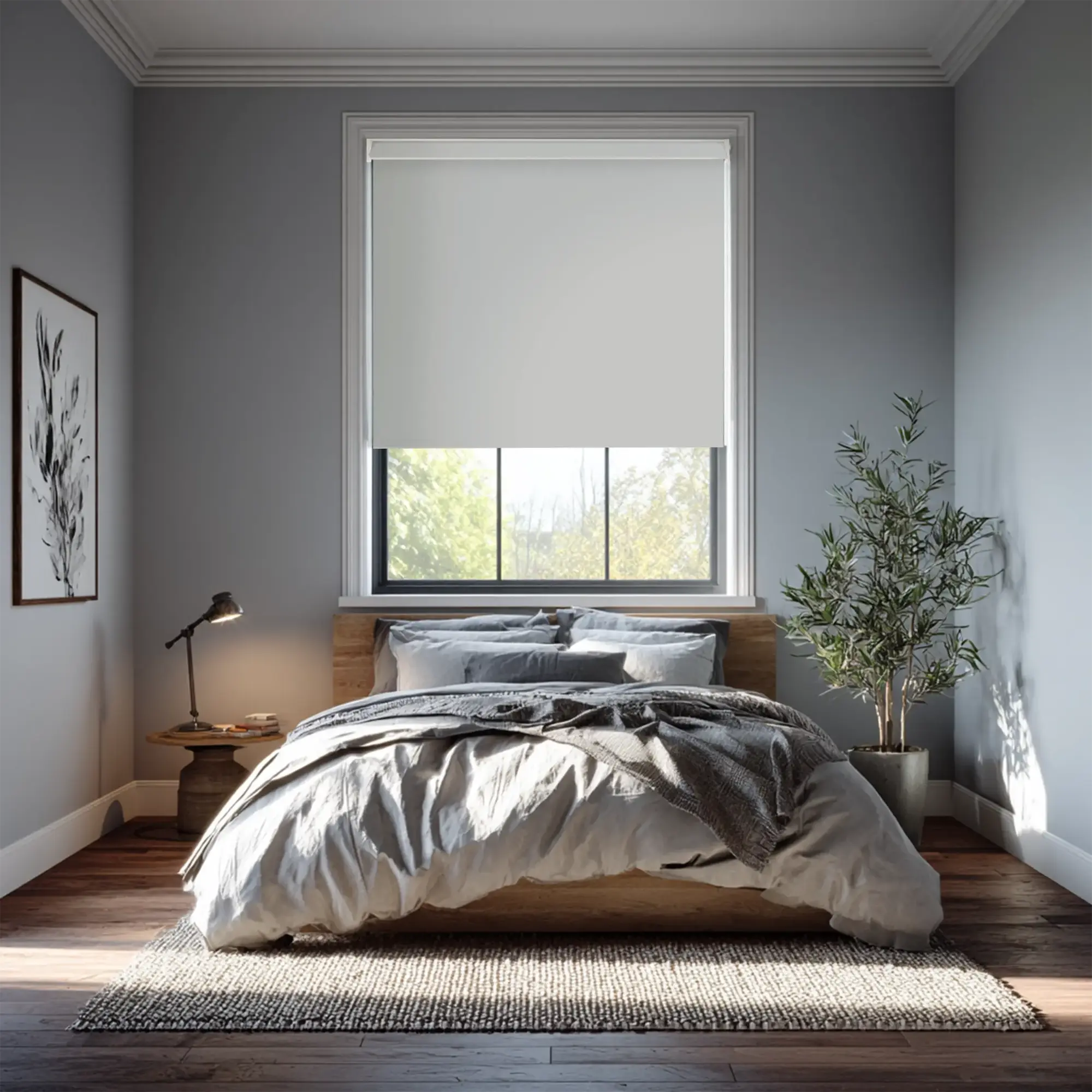 Light Grey Blackout Electric Roller Blind