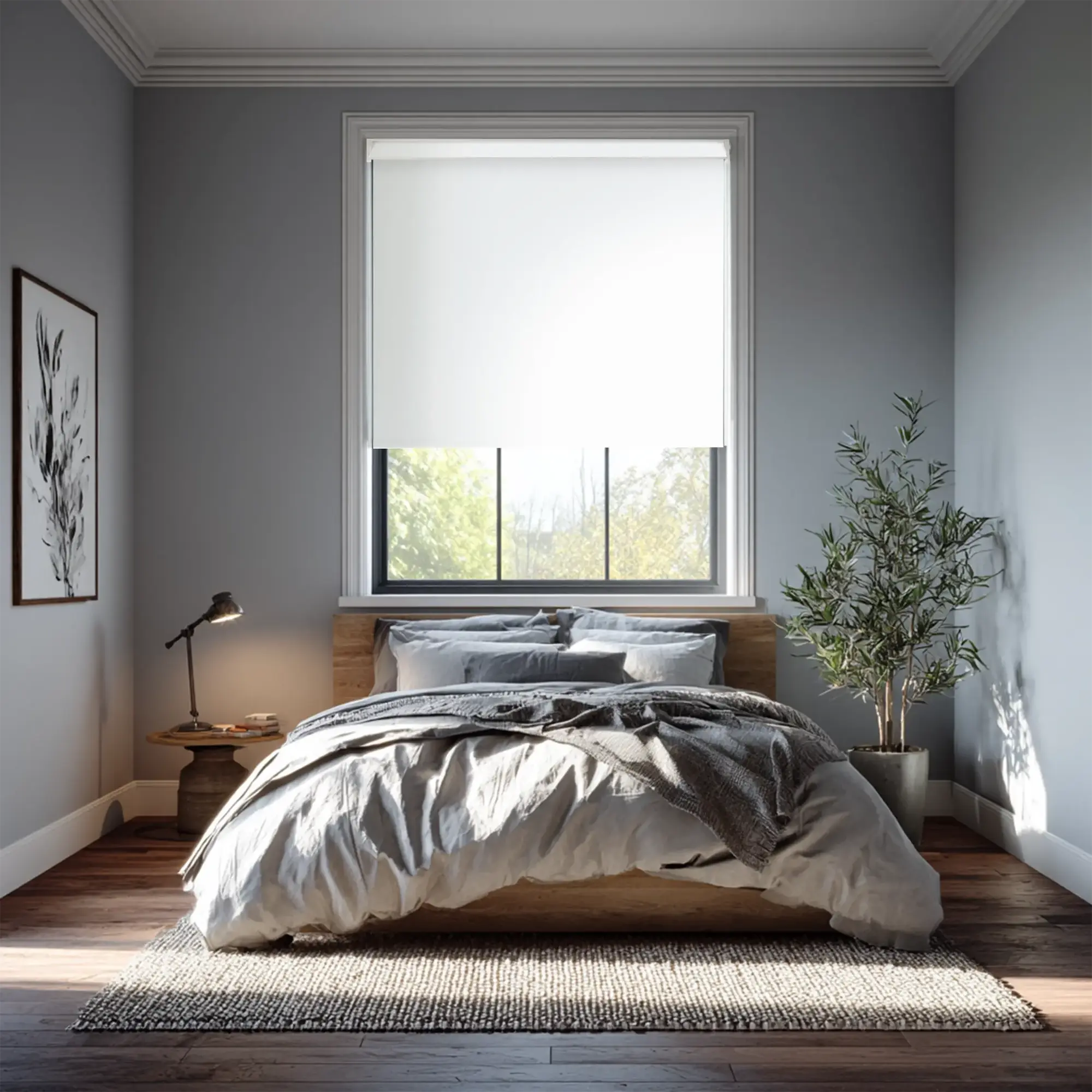 White Blackout Electric Roller Blind