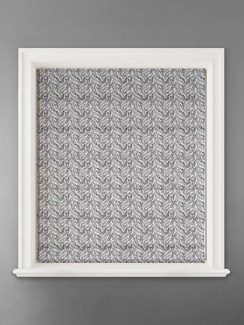 Embroidered Buds Charcoal Leaf Pattern Roman Blind