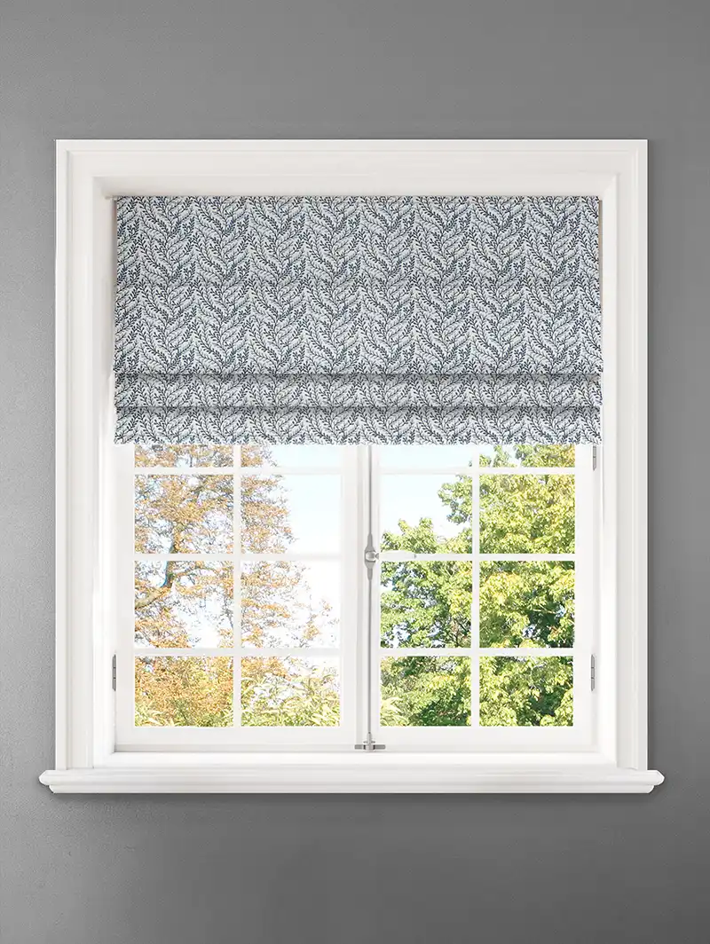 Embroidered Buds Cornflower Leaf Pattern Roman Blind