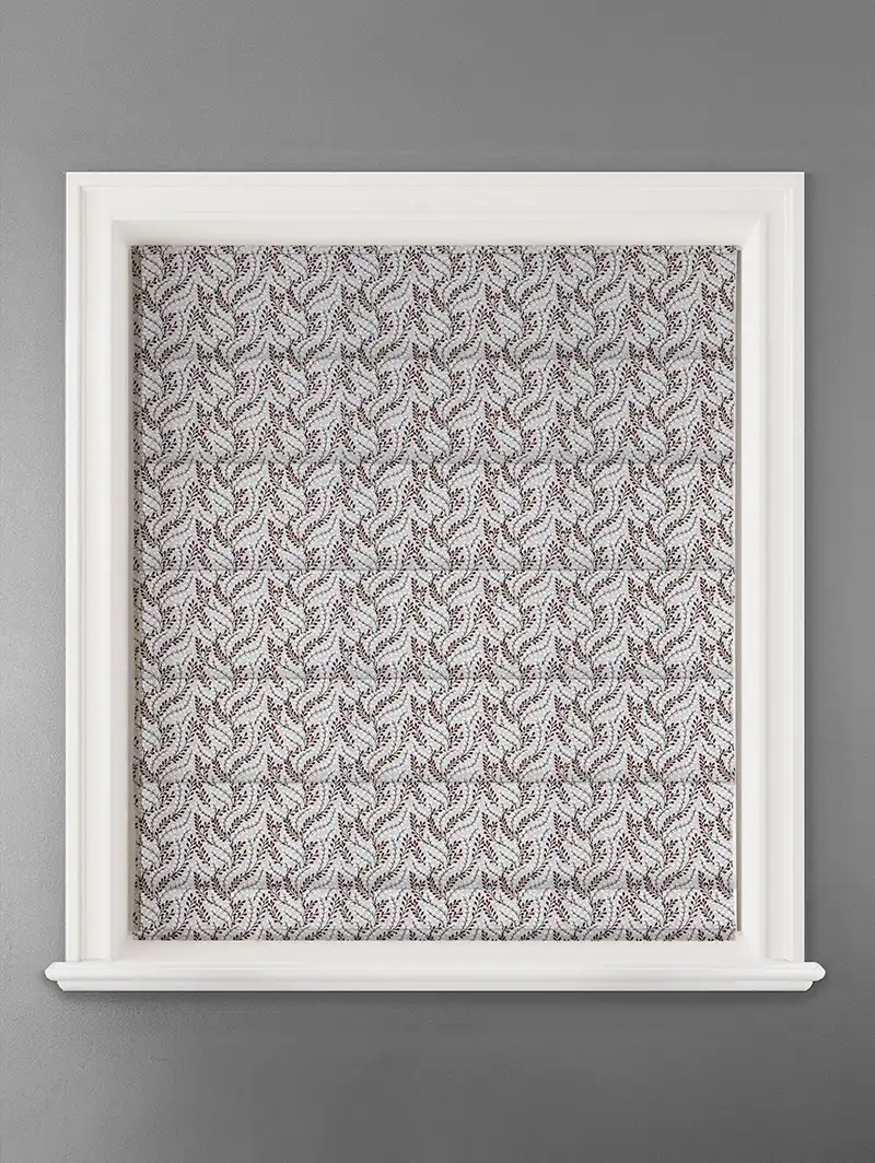 Embroidered Buds Rosso Leaf Pattern Roman Blind