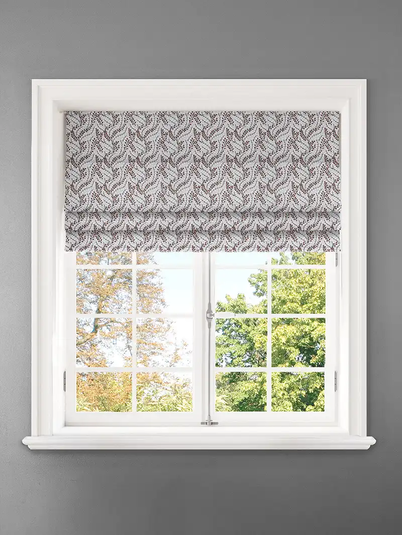 Embroidered Buds Rosso Leaf Pattern Roman Blind