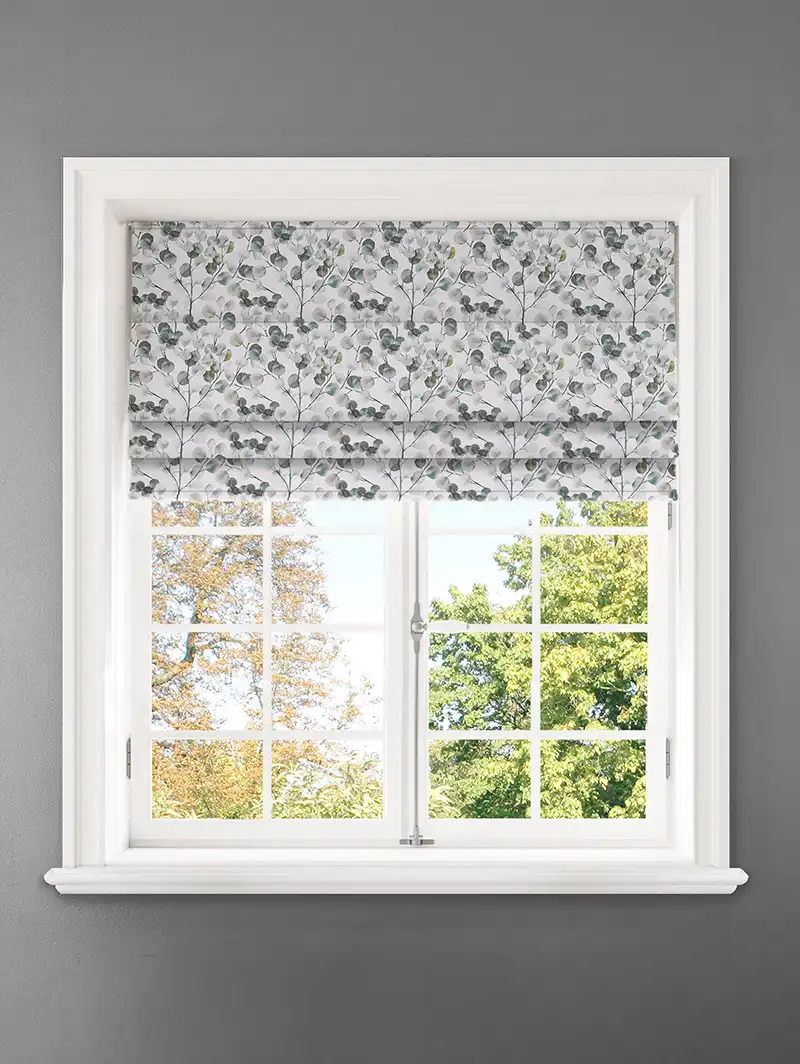 Lunaria Seafoam Leaf Pattern Roman Blind