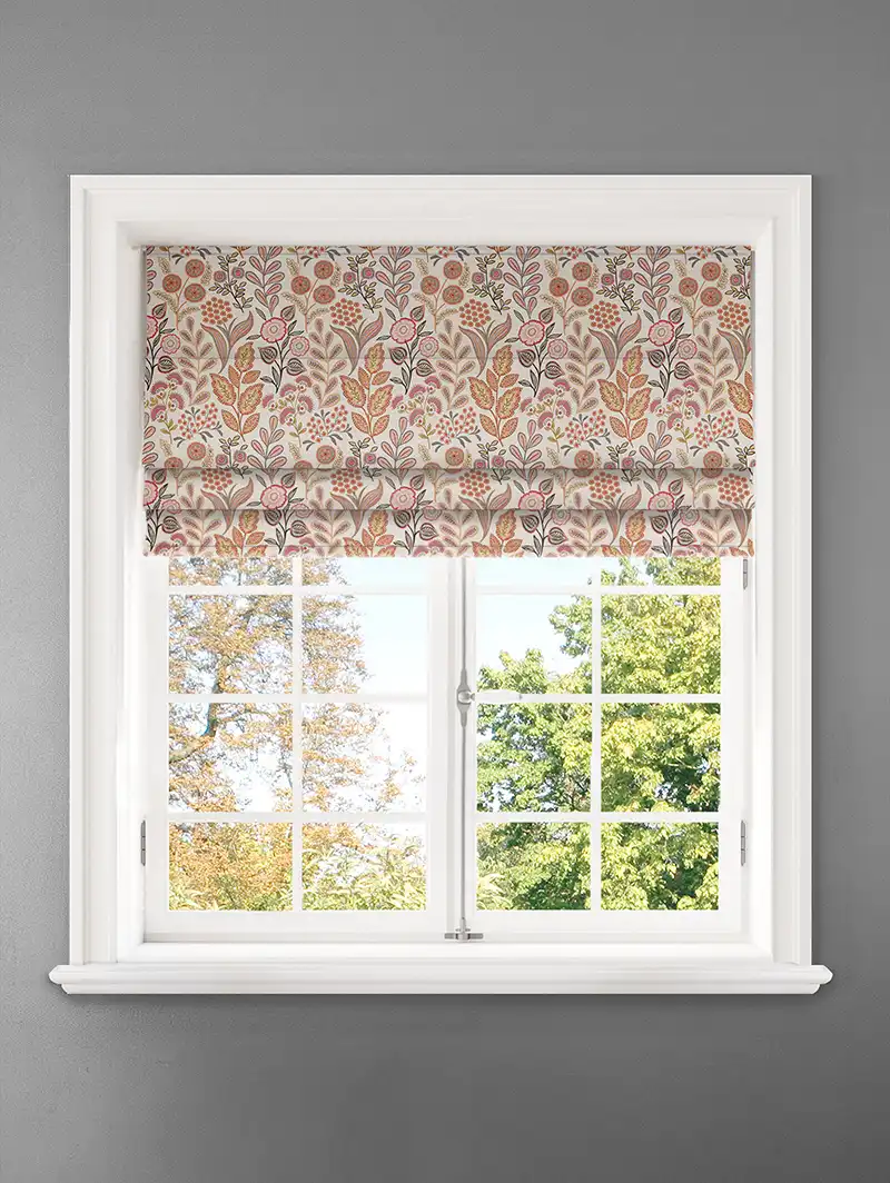Penelope Jacquard Floral Crimson Floral Pattern Roman Blind