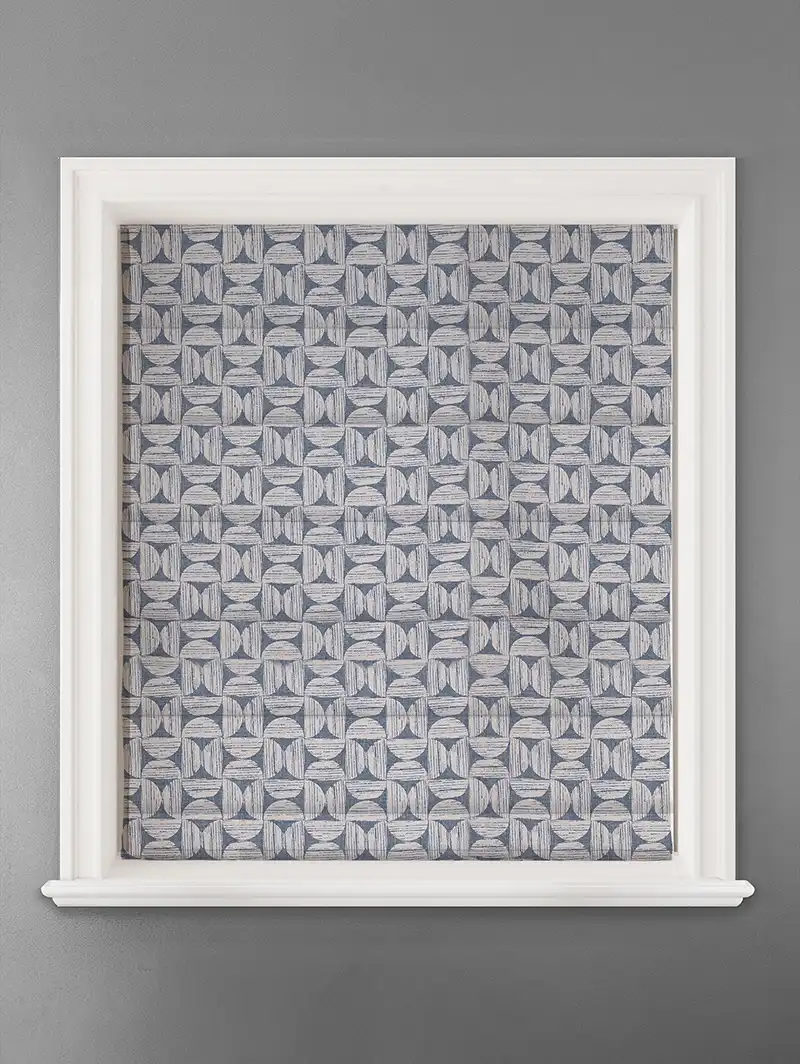 Penthouse Crescent Denim Geometric Pattern Roman Blind