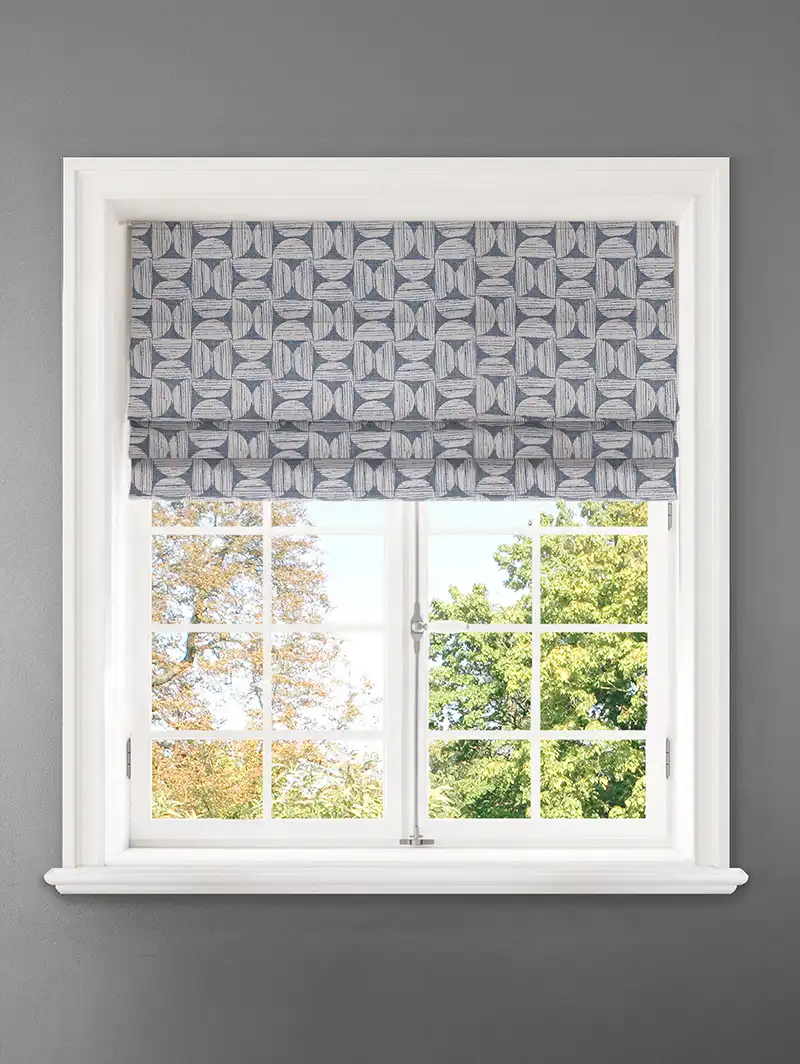 Penthouse Crescent Denim Geometric Pattern Roman Blind