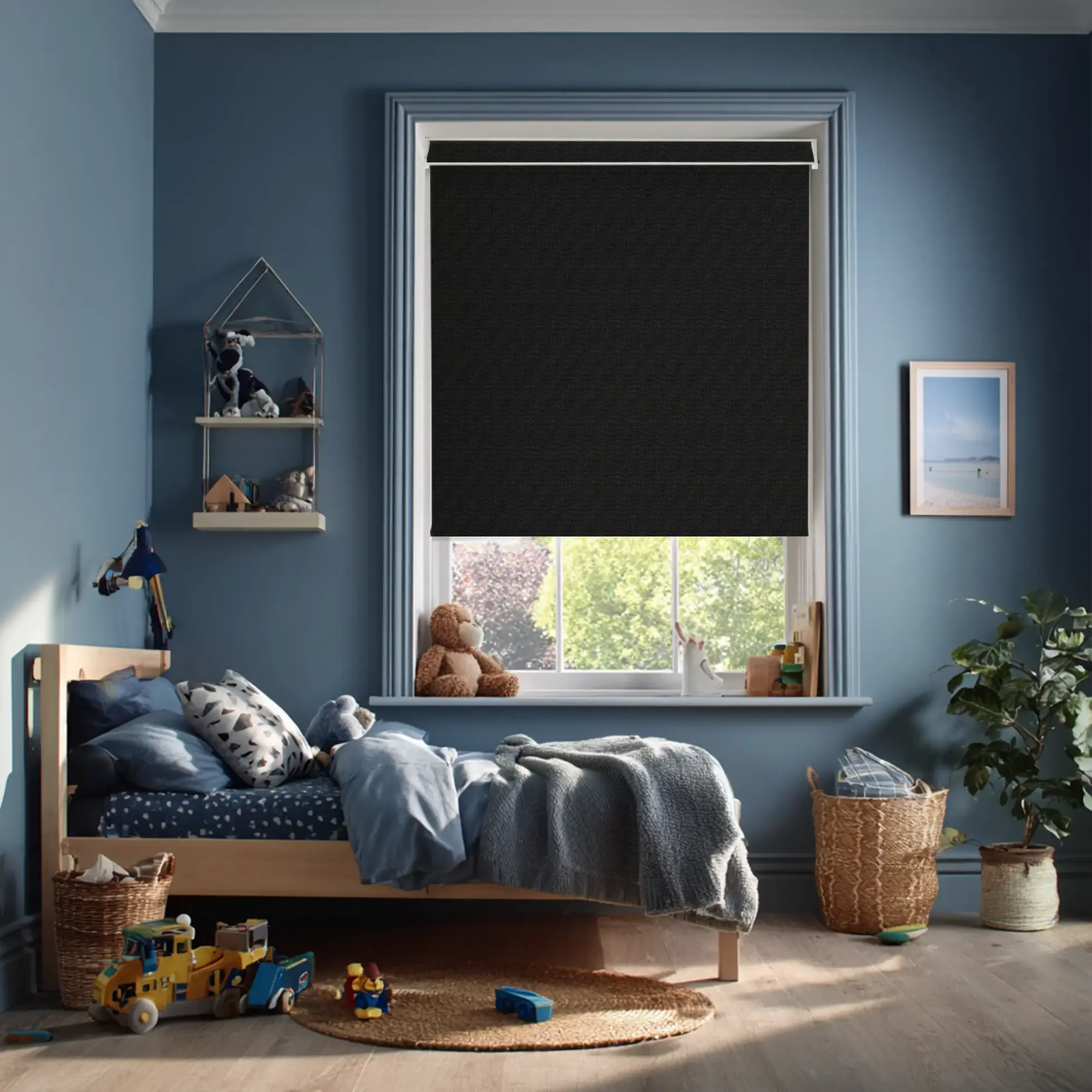Linen Black Blackout Electric Roller Blind