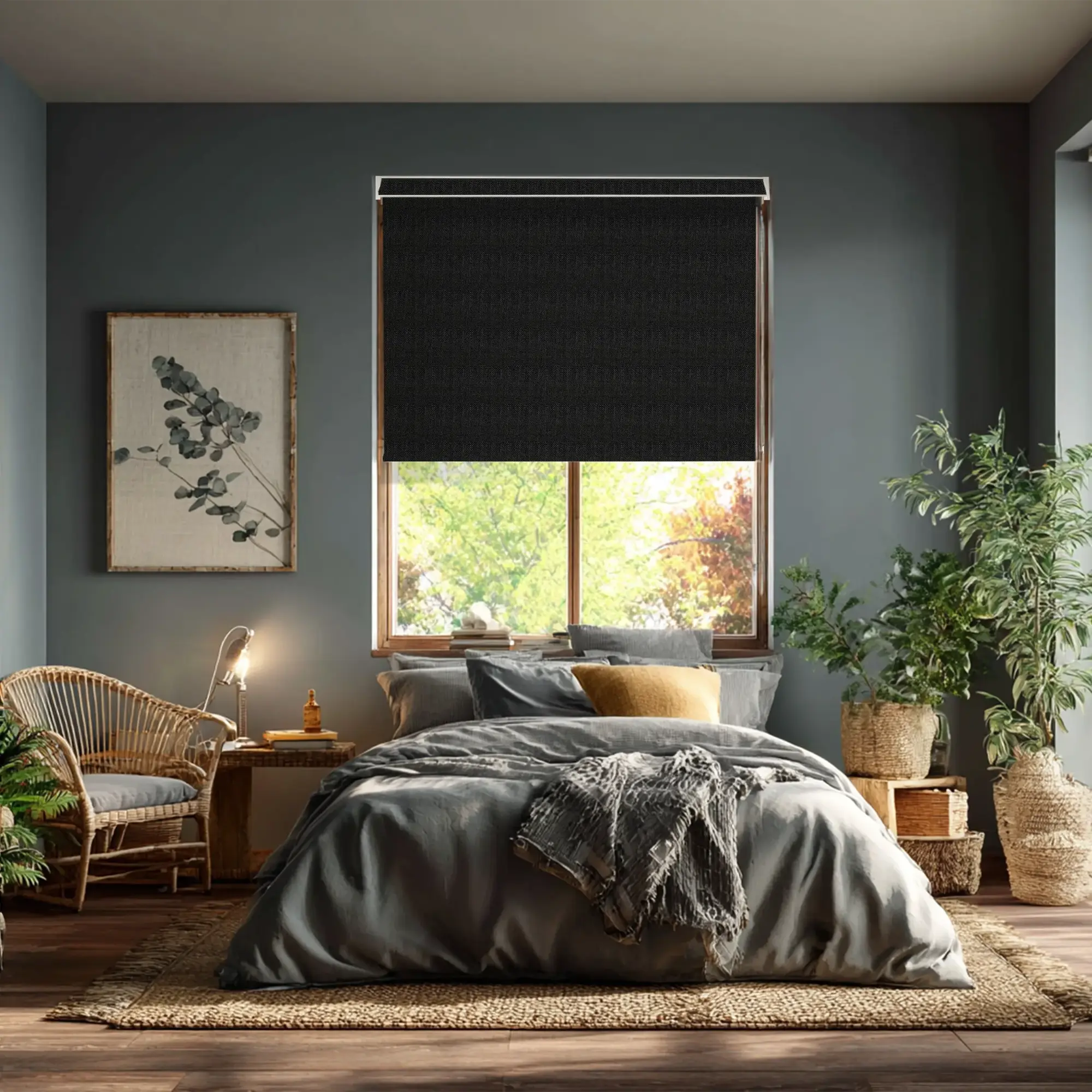 Linen Black Blackout Electric Roller Blind