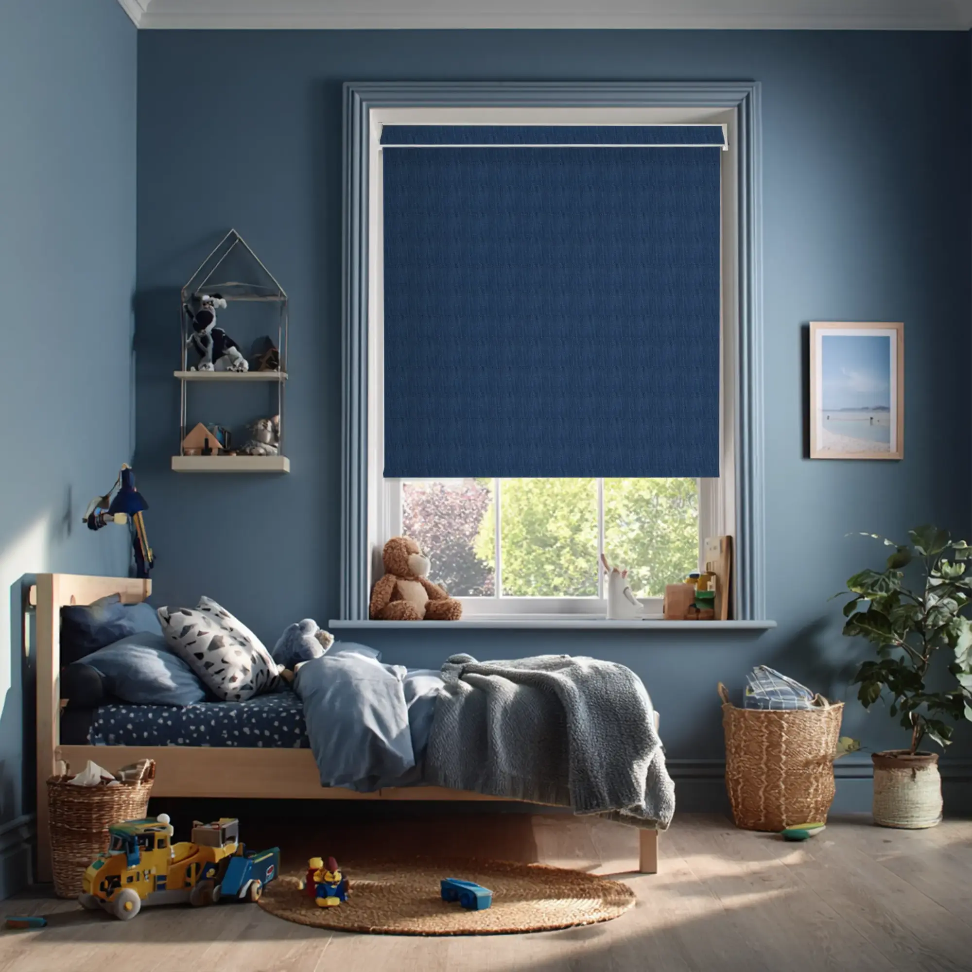 Linen Navy Blue Blackout Electric Roller Blind