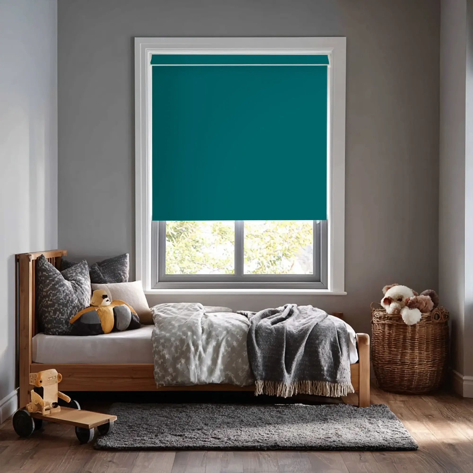 Tiki Teal Blackout Electric Roller Blind