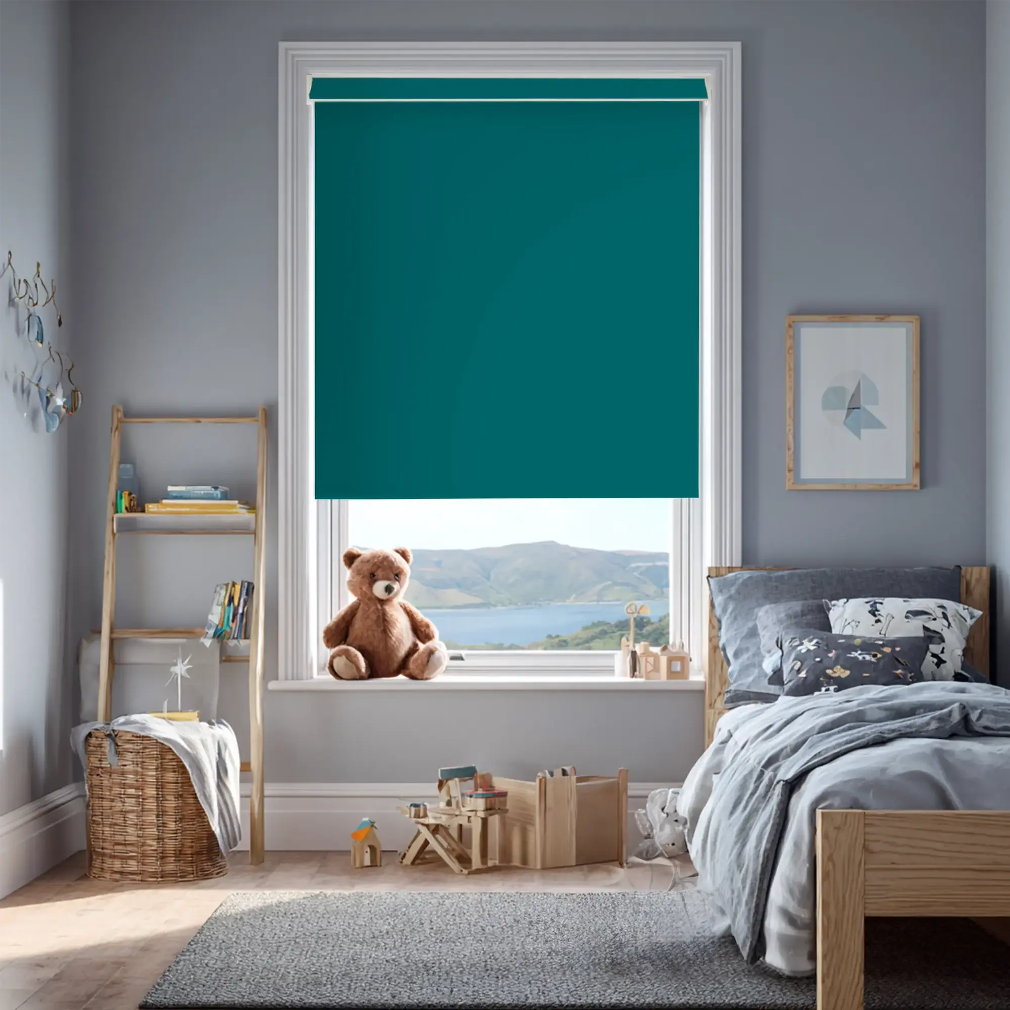 Tiki Teal Blackout Electric Roller Blind