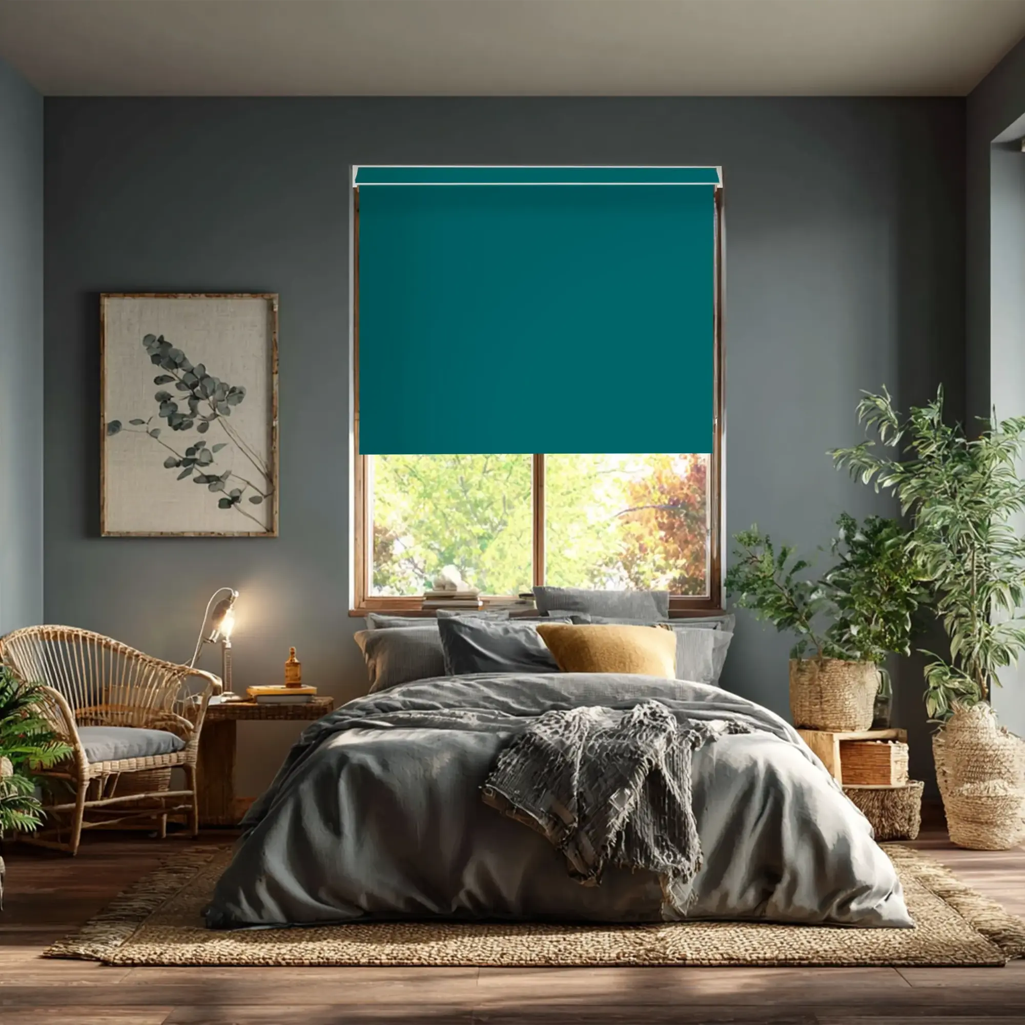 Tiki Teal Blackout Electric Roller Blind