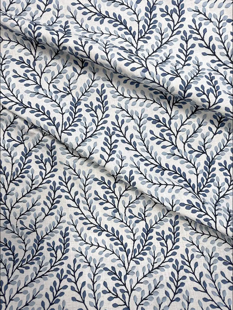 Embroidered Buds Cornflower Leaf Pattern Roman Blind