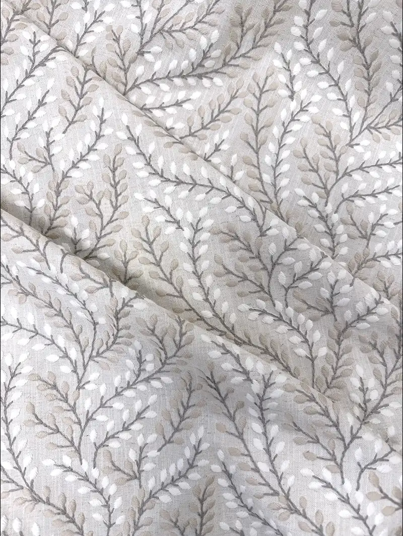 Embroidered Buds Natural Leaf Pattern Roman Blind