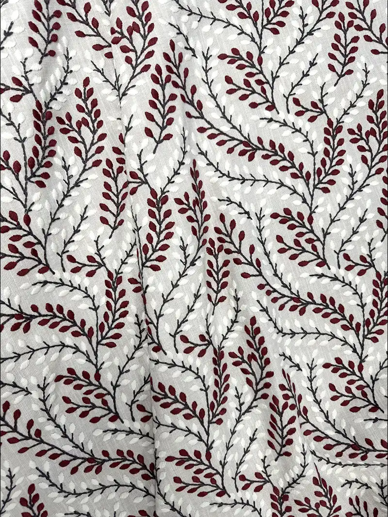 Embroidered Buds Rosso Leaf Pattern Roman Blind