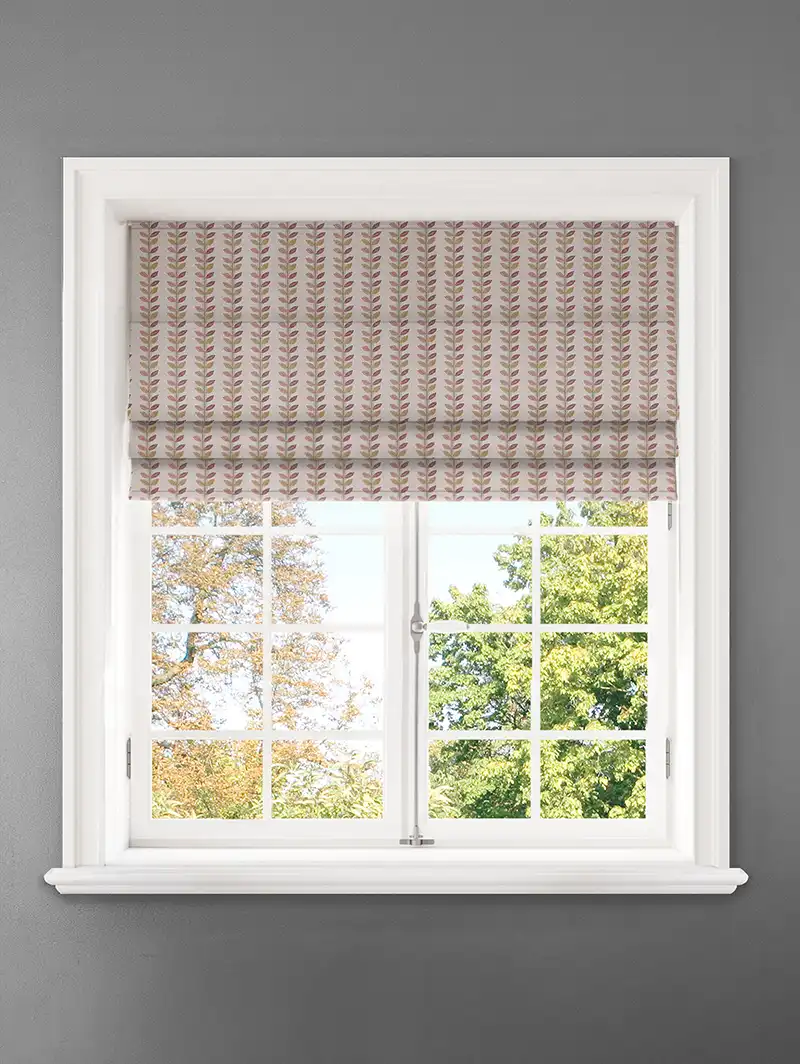 Seedling Stripe Raspberry Retro Floral Roman Blind