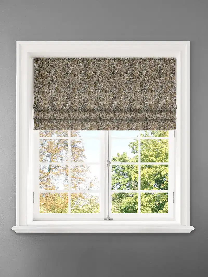 Shadow Fronds Gold Leaf Pattern Roman Blind
