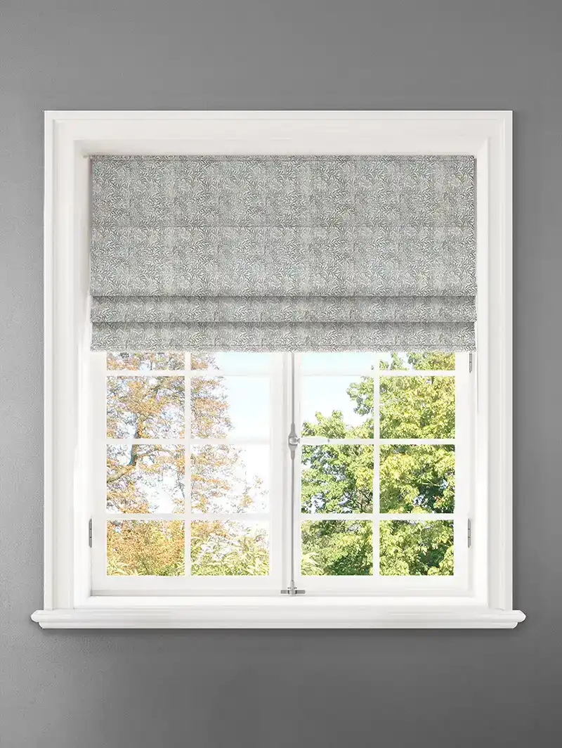 Shadow Fronds Seafoam Leaf Pattern Roman Blind
