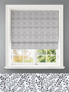 Embroidered Buds Charcoal Leaf Pattern Roman Blind