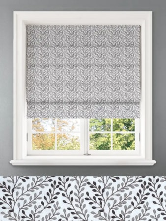Embroidered Buds Charcoal Leaf Pattern Roman Blind