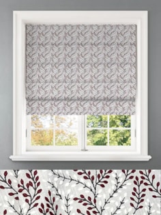 Embroidered Buds Rosso Leaf Pattern Roman Blind