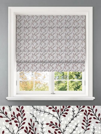 Embroidered Buds Rosso Leaf Pattern Roman Blind