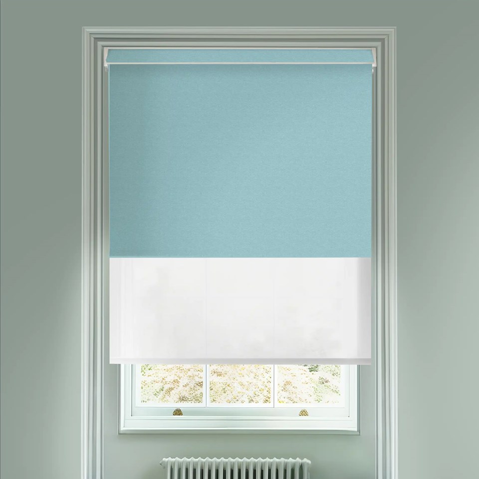 Amsterdam Duck Egg Blackout And Sheer White Electric Double Blind