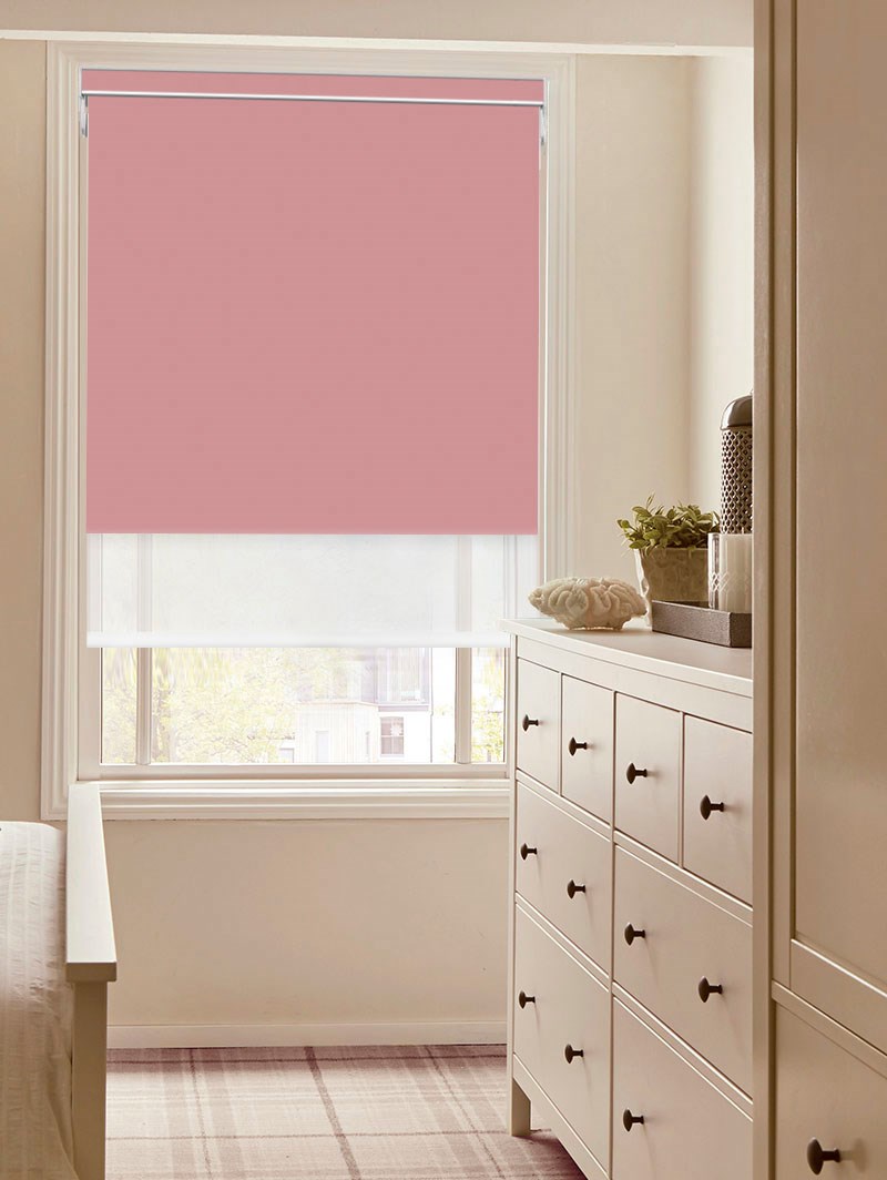 Blackout Dusky Pink and Sheer White Electric Double Roller Blind