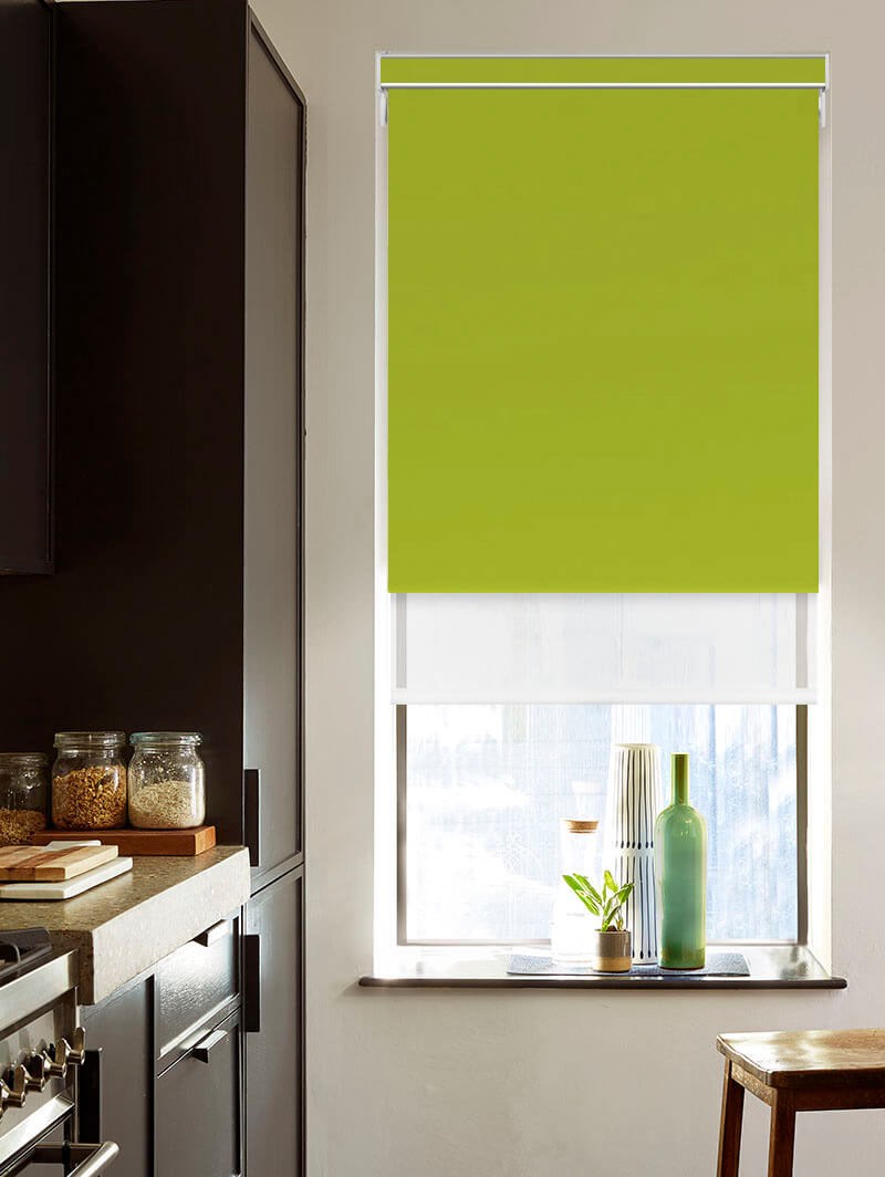 Blackout Lime Green and Sheer White Electric Double Roller Blind