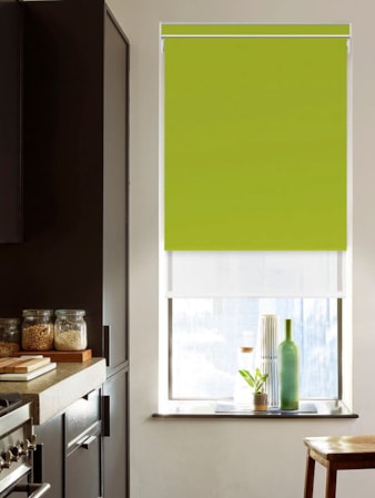 Blackout Lime Green and Sheer White Electric Double Roller Blind