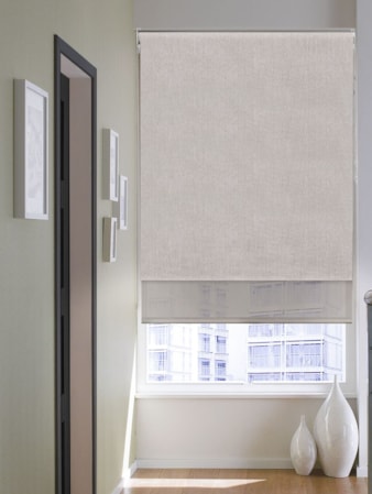 Blackout Windsor Light Grey and Sheer Metal Double Roller Blind Blackout Windsor Light Grey and Sheer Metal Double Roller Blind
