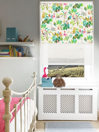 Blackout Jungle Jamboree Natural and Sheer White Double Roller Blind Blackout Jungle Jamboree Natural and Sheer White Double Roller Blind