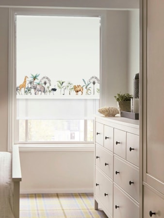 Blackout Safari Border Natural and Sheer White Double Roller Blind Blackout Safari Border Natural and Sheer White Double Roller Blind
