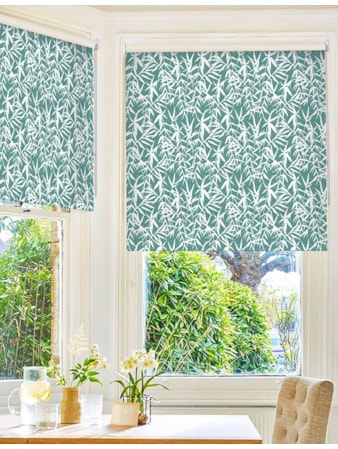 Bamboo Shadows Teal Floral Leaf Roller Blind Bamboo Shadows Teal Floral Roller Blind