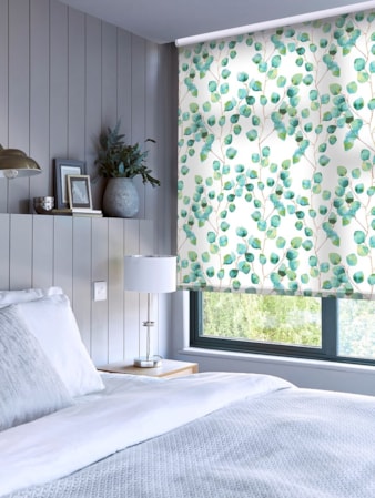 Climbers Aqua Floral Leaf Roller Blind Climbers Aqua Floral Roller Blind