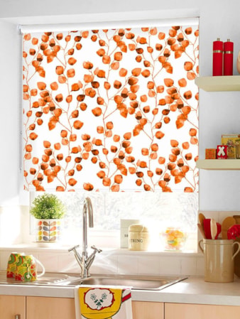 Climbers Orange Floral Leaf Roller Blind Climbers Orange Floral Roller Blind
