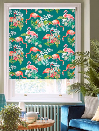 Tropical Flamingo Teal Floral Roller Blind Tropical Flamingo Teal Floral Roller Blind