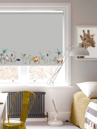 Safari Border Slate Childrens Roller Blind Safari Border Slate Childrens Roller Blind