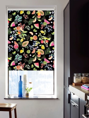 Tutti Frutti Black Floral Fruit Print Roller Blind Tutti Frutti Black Floral Fruit Print Roller Blind