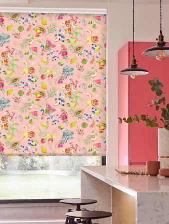 Tutti Frutti Blush Pink Floral Fruit Print Roller Blind Tutti Frutti Blush Pink Floral Fruit Print Roller Blind