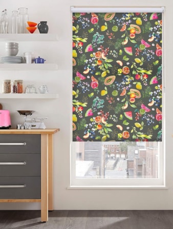 Tutti Frutti Slate Grey Floral Fruit Print Roller Blind Tutti Frutti Slate Grey Floral Fruit Print Roller Blind